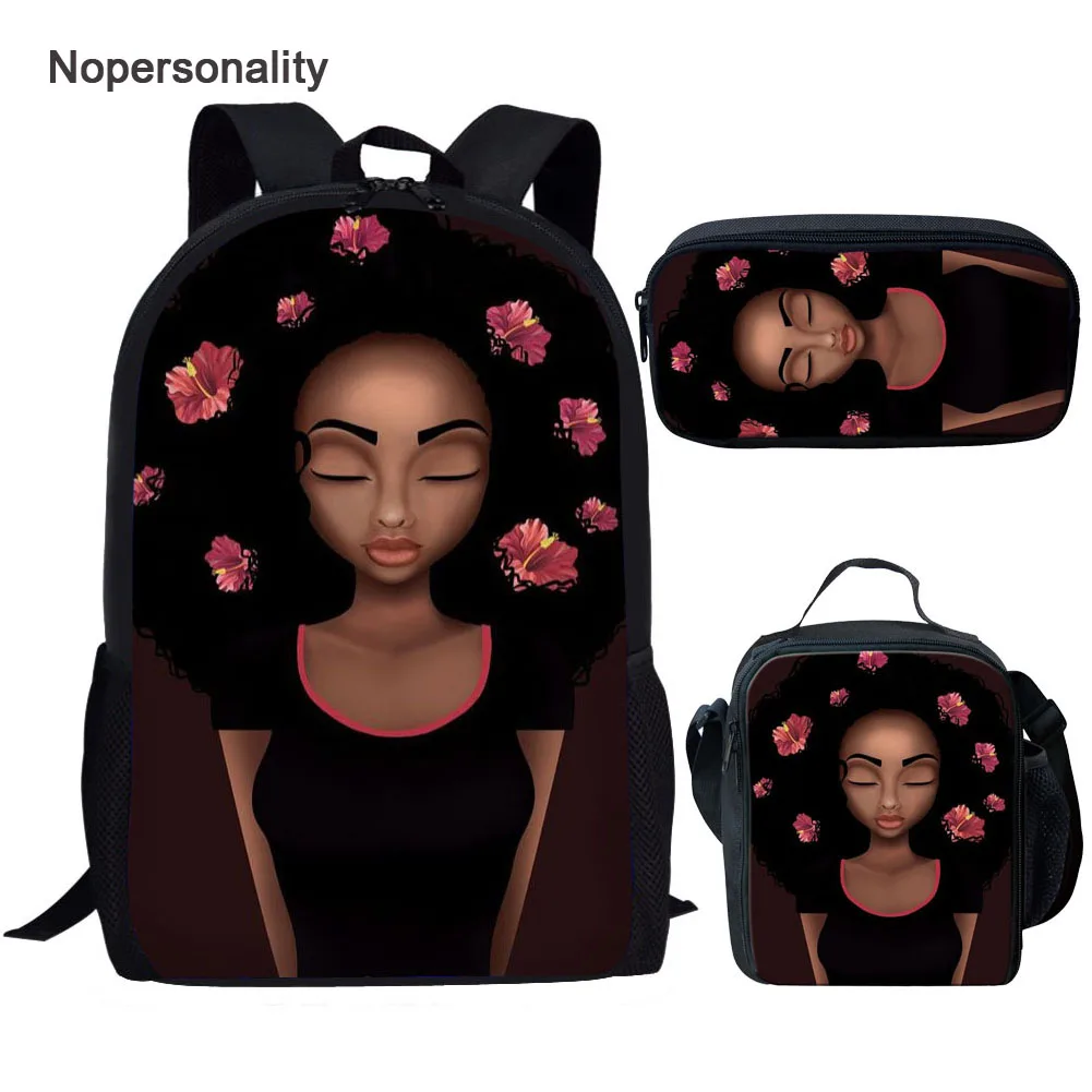 

Nopersonality Black African American Girl Children School Backpacks Art Afro Lady Magic Bookbags Unique Student Bagpack Sets