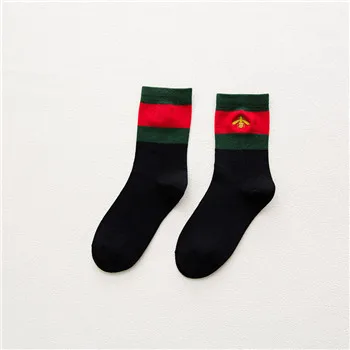 Дизайн, зимние носки, женские хлопковые носки с Пчелкой, рождественские Нескользящие высокие носки - Цвет: Черный