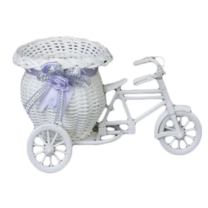 

2 Size DIY Plastic White Tricycle Bike Design Flower Basket Container For Flower Plant