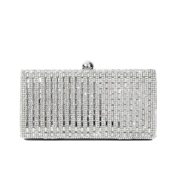 

Women Fashion Crystal Rhinestone Diamond Studded Handbag Shining Sparking Metal Frame Clutch Purse Crossbody Shoulder Bag Chain