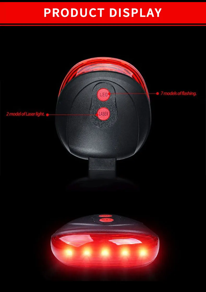 Discount Waterproof 5 LED Bicycle Light 2 Lasers 3 Modes Cycling Taillight Safety Warning Light MTB Bike Rear Tail Light Bike Accessories 5