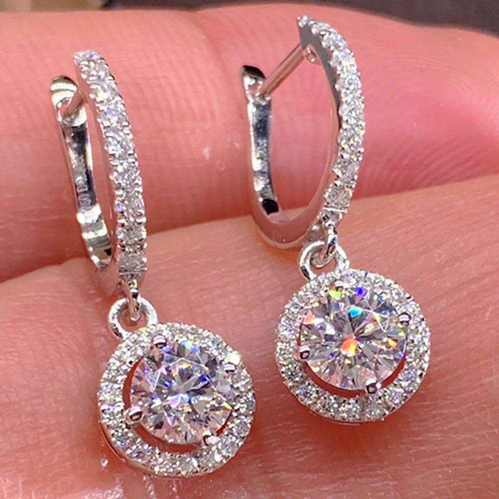 

Custom Solid 18K White Gold Women Drop Clip Hoop Earrings U Moissanite Diamonds 1 2 4 6 Ct Round Wedding Engagement Anniversary