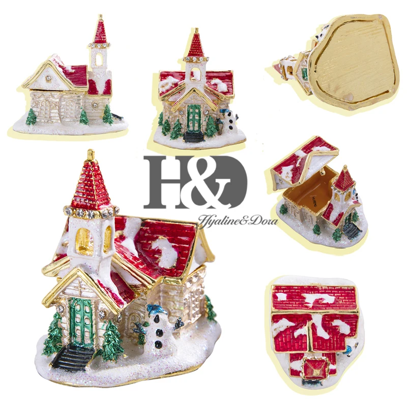 H& D Рождественский подарок, эмалированные и украшенные камнями коробки для безделушек в форме дома, ручная роспись, ювелирная Коллекционная коробка, декоративный орнамент