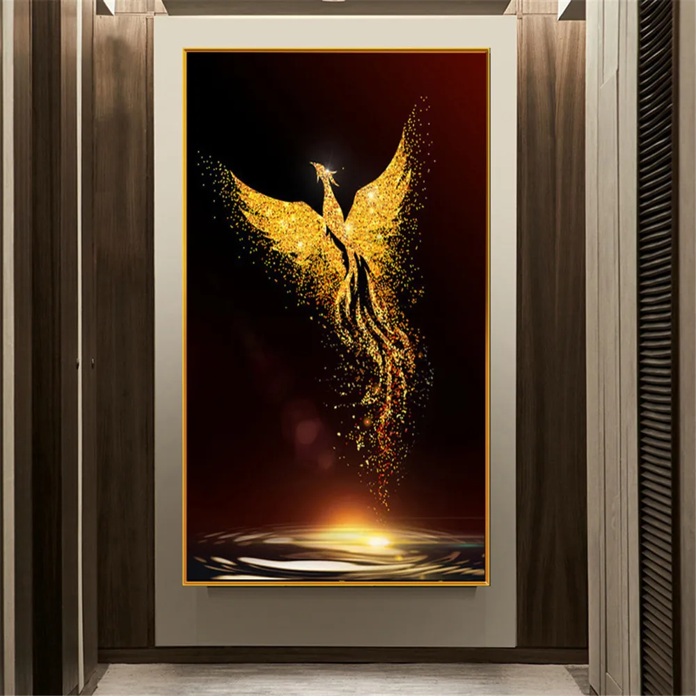 Diamond Painting Full Round Golden Phoenix Picture Diamond Embroidery Cross Stitch Kit Diamond Mosaic Craft Home Christmas Gift