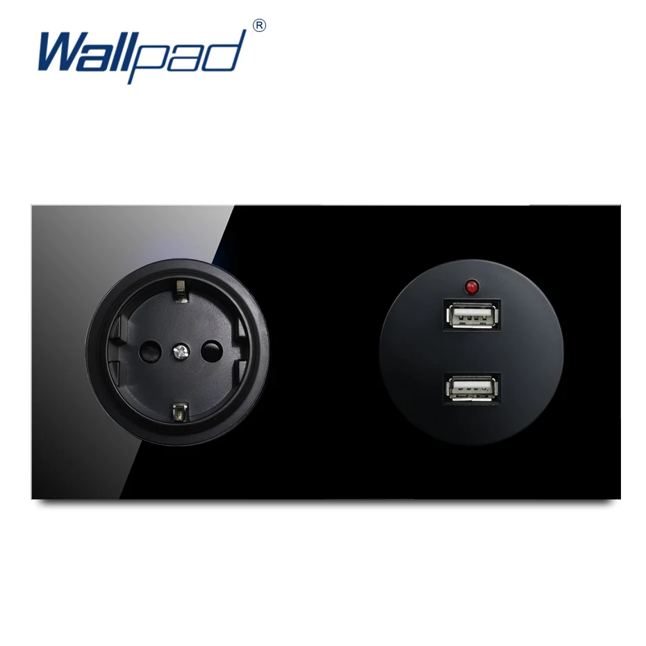 Европейская немецкая розетка Wallpad с 2 USB зарядками 5 В 2400 мА прозрачная закаленная