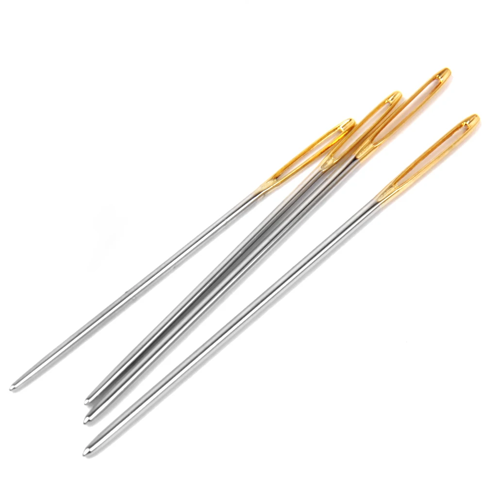 6Pcs Steel Large Eye Blunt Needles Yarn Needles for Knitting Crochet Projects (Gold End)