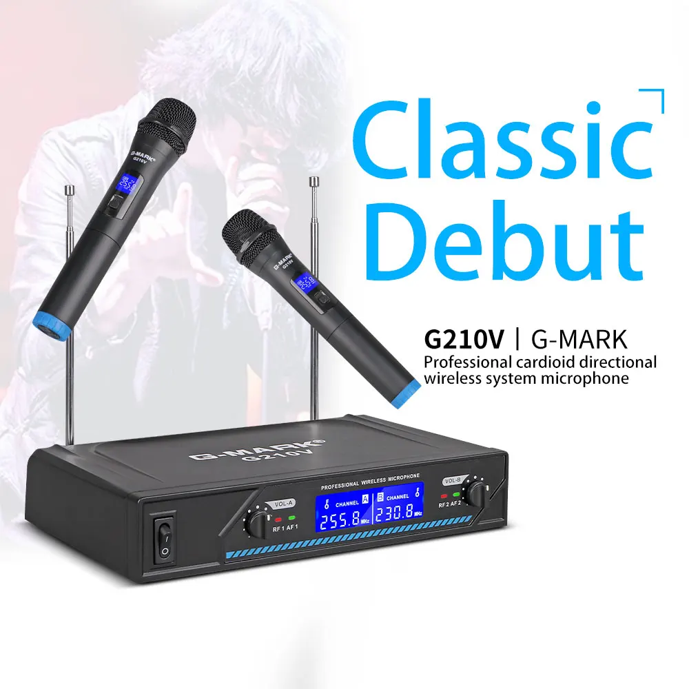 Беспроводной микрофон G MARK G210V профессиональная 2 канала Караоке ручной для