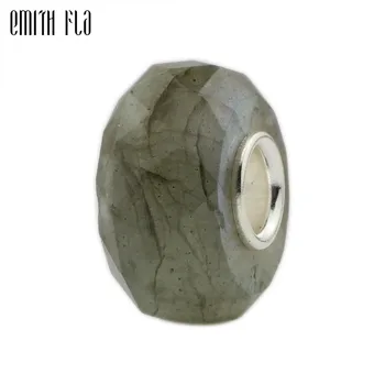 

Square Cut Stone Charm Beads 925 Sterling Silver Beads Fit European Charm Bracelets Round Beads For Jewelry Making Labradorite