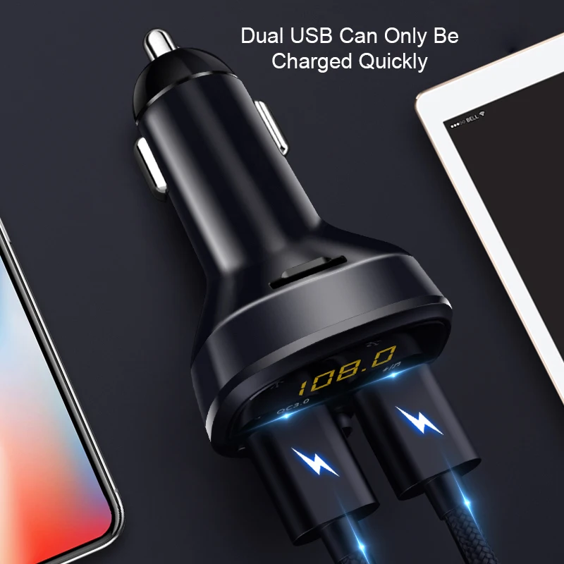Быстрая зарядка 3,0 USB Автомобильное зарядное устройство для телефона fm-передатчик Bluetooth 5,0 автомобильное зарядное устройство для телефона автомобильный комплект громкой связи TF карта музыкальный плеер