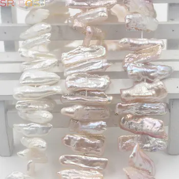 

Free Shipping SR 6x24mm Jewelry Making White / Pink / Purple Freeform Biwa Baroque Freshwater Pearl Beads Strand 15"
