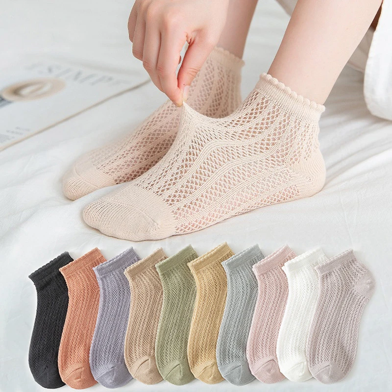5Pairs/Set Women Cotton Short Socks Summer Thin Mesh Low Cut Soft Breathable Solid Color No Show High Quality Female Ankle Socks cashmere socks women