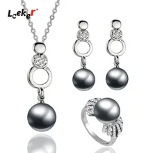 

LEEKER 2020 Hot Sale Vintage Imitation Pearl Wedding Jewelry Set Silver Color Necklace Earring Ring Set For Women Gifts ZD1 CG1