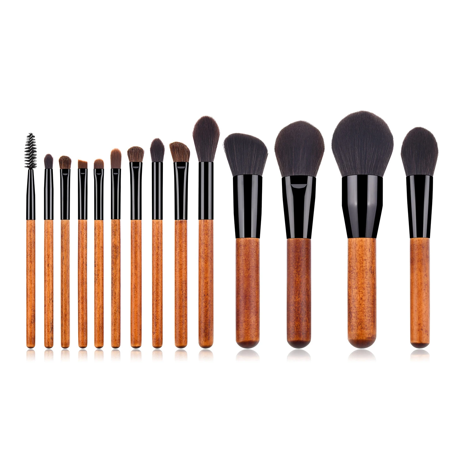 14Pcs New Makeup Brush Set High Quality Wooden Handle Bright Black Aluminum Tube Sculpting Foundation Beauty Tools | Красота и