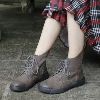 

Leather boots women's shoes new round toe brushed soft leather flat bottom casual shoes boots