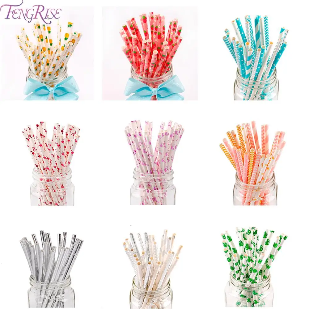 

FENGRISE 25pcs Paper Straws Baby Birthday Party Decoration Kids Flamingo Wedding Event Party Supplies Creative Mixed Colors