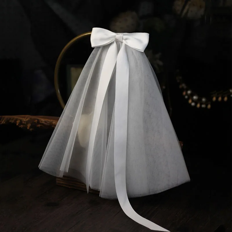 Shoulder Length Bowkot Style Wedding Veils With Comb White Bridal Veils Wedding Accessories For Bride Bridal Veil