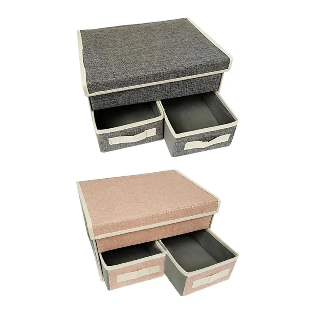 

Cotton Linen Storage Box Double Layer Storage Drawer Underwear Panties Socks Classification Box Foldable Clothes Organizer