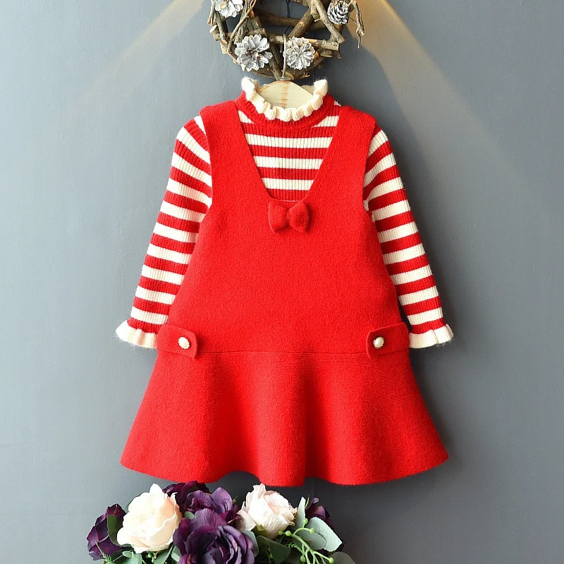 Осеннее платье для маленьких девочек зимняя одежда детская одежда с длинными рукавами вязаное платье принцессы для маленьких девочек От 2 до 8 лет - Цвет: B1