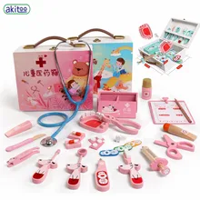 Akitoo детская игрушка для игры в дом доктора, деревянная коробка для инъекций медсестры, медицинская коробка для мальчиков и девочек#3210