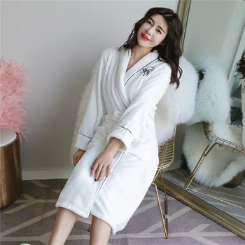 

Autumn Winter Warm Women Robe Sleepwear Night Wear Coral Fleece Home Clothing Short Sexy Thick Bathrobe Gown Flannel Night Dress