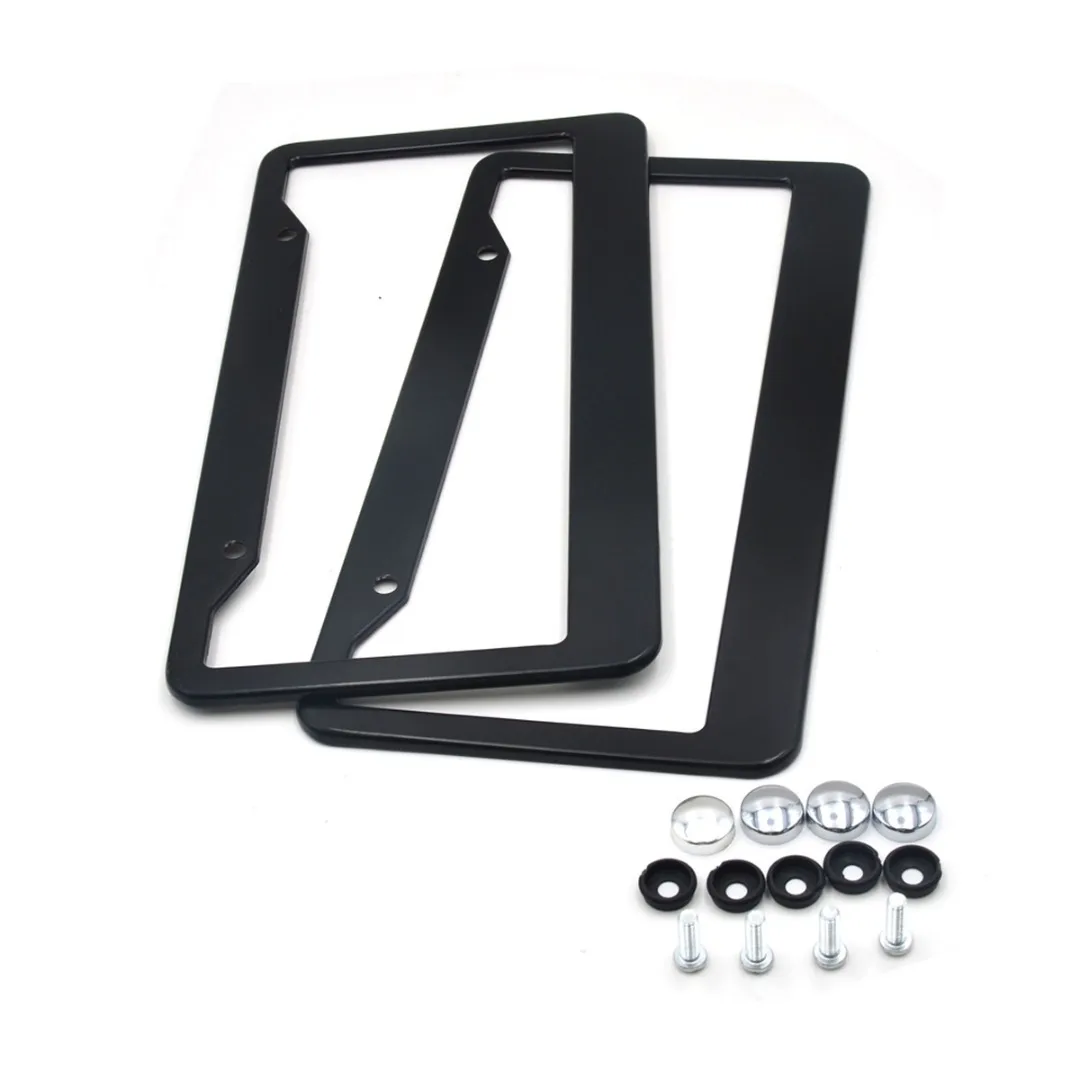 2pcs Black Aluminum Alloy Car License Plate Frame fit for America Canada License Plates Tag Cover with Screw Caps
