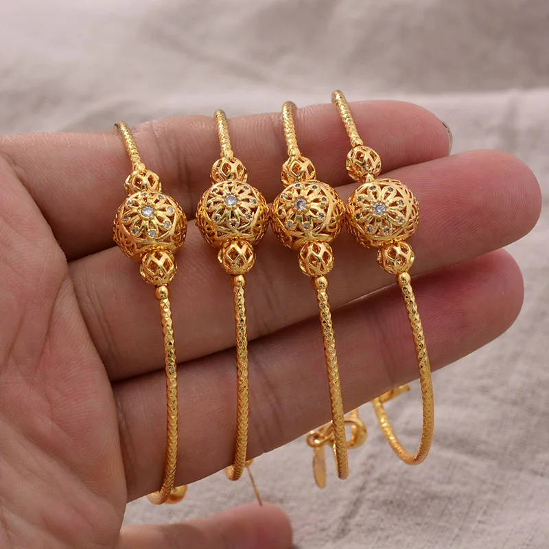 

4PCS 24K African Arab Bead Gold Color Kids Bangles Bracelet Children Jewelry Bangles Newborn Baby Bracelets Gifts