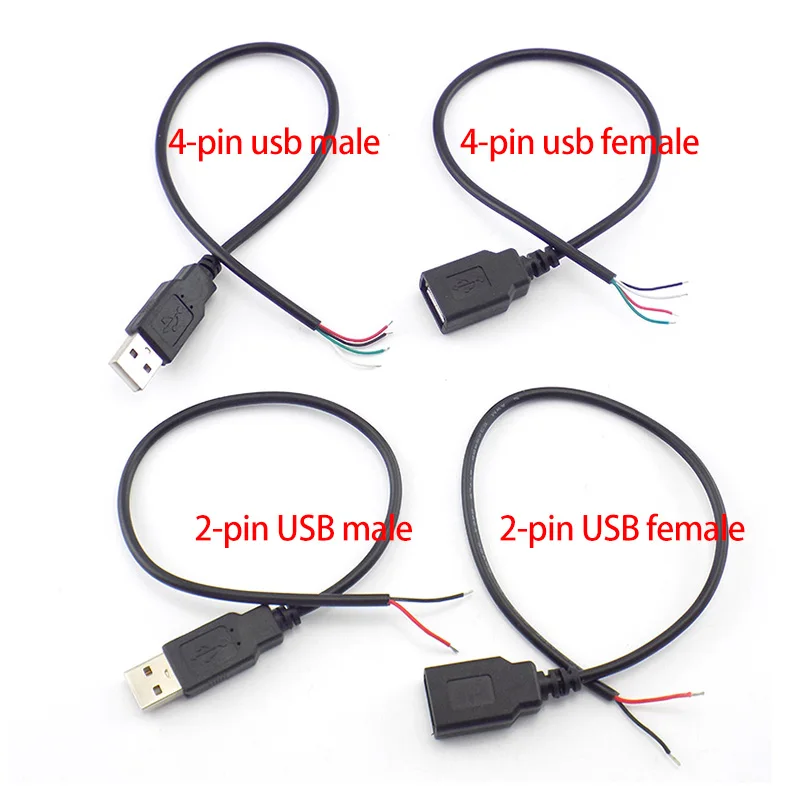 Connecteur d'alimentation USB 2.0 A femelle et mâle, 1m 2m 2 broches 4 broches, développement de charge, câble d'extension, adaptateur 5V DIY