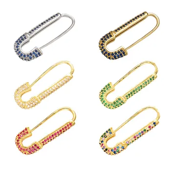

TTLIFE Colored Micro-insert Pin Accessories Cubic Zircon Single Earring CZ Paper Clip Rainbow Jewelry Brooches for Women