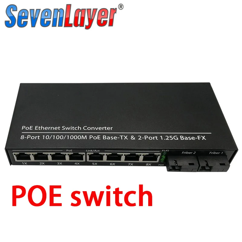 POE коммутатор 8 RJ45 2 SC волоконный гигабитный Ethernet медиаконвертер