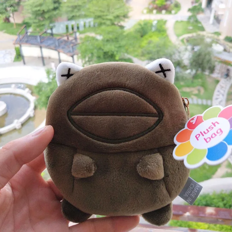 New Anime Cartoon Black Cat Frog Duck Green Dinosaur Elephant Bear Squirrel Plush Purse Wallet Small Key Card Changes Coin Bag (4)