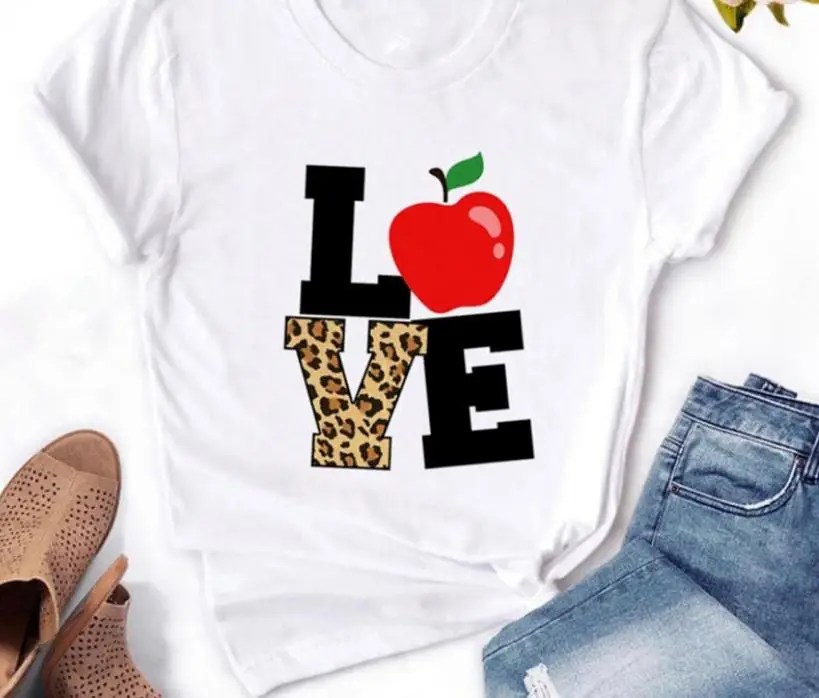

Leopard Love Letter Print T Shirt Women Short Sleeve O Neck Loose Tshirt 2020 Summer Women Tee Shirt Tops Camisetas Mujer