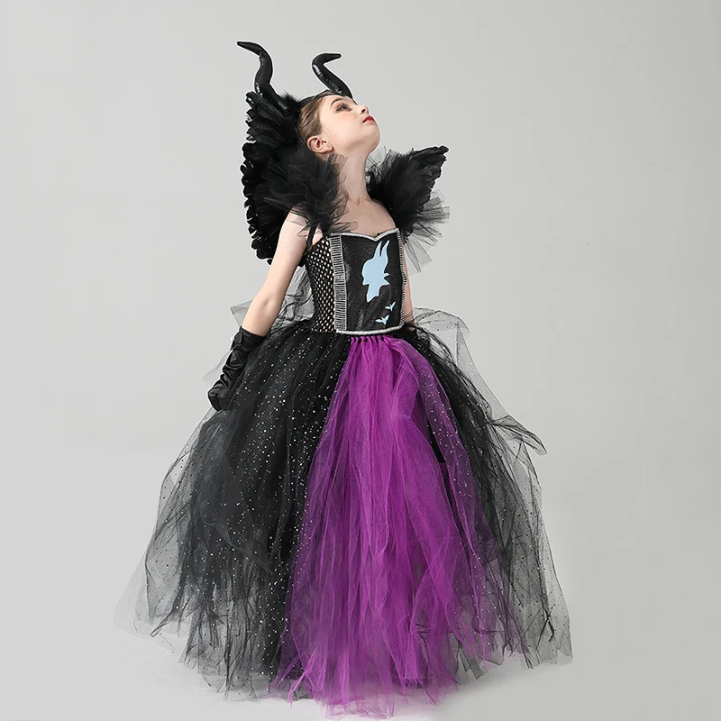 Maleficent Malificent Sorceress Evil Queen Girls Fancy Tutu Dress