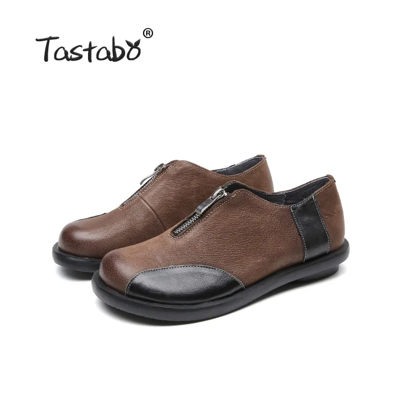 Tastabo на молнии; обувь на плоской подошве в повседневном стиле повседневная обувь для вождения S99101 чёрный; коричневый ручной работы женская обувь износостойкие; большие размеры 35-40 - Цвет: Brown