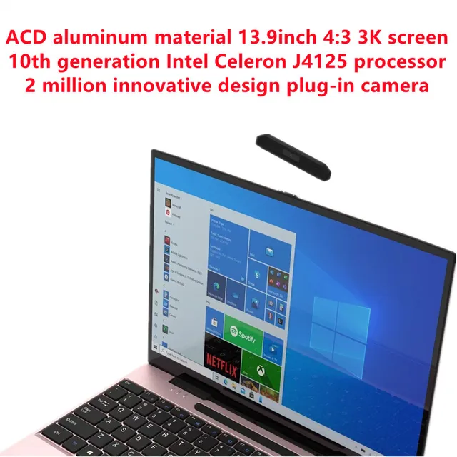 Aluminum alloy material 13.9" 3K 3000x2000 Screen Laptop 12GB 512GB SSD Intel J4125 up to 2.7GHz Quad Core Windows 10 Computer 3