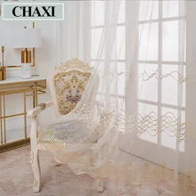 

CHAXI Embroidered Voile Cortina For Bedroom Window Sheer Curtain For Living Room Blinds Wavy Bottom Custom Made Drape Rideau