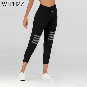 

WITHZZ Spring Summer Women's Middle Waist Tight Embroidered Flares Stripe Casual Pants
