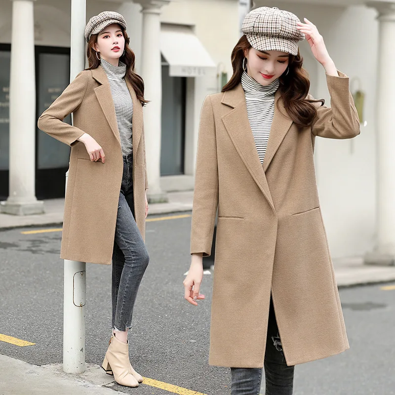 

2019 Autumn Fashion New Products Trend Body Hugging Mid-length Slim Fit Woolen Jacket