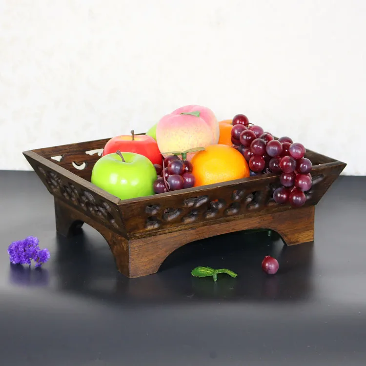 Vintage Brown Wood Fruit Food Display Tray Plates for Tableware Home Kitchen Party Dinnerware Fruit Cake Holder Wood Fruit Tray