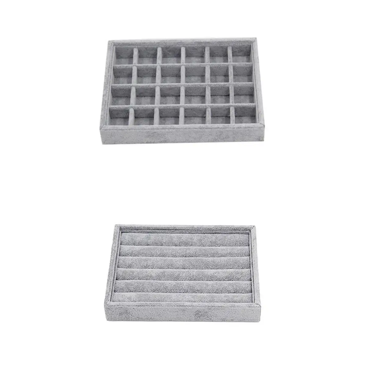 2Pcs Durable 24 Grid Velvet Wooden Jewelry Tray Organizer for Earrings Rings