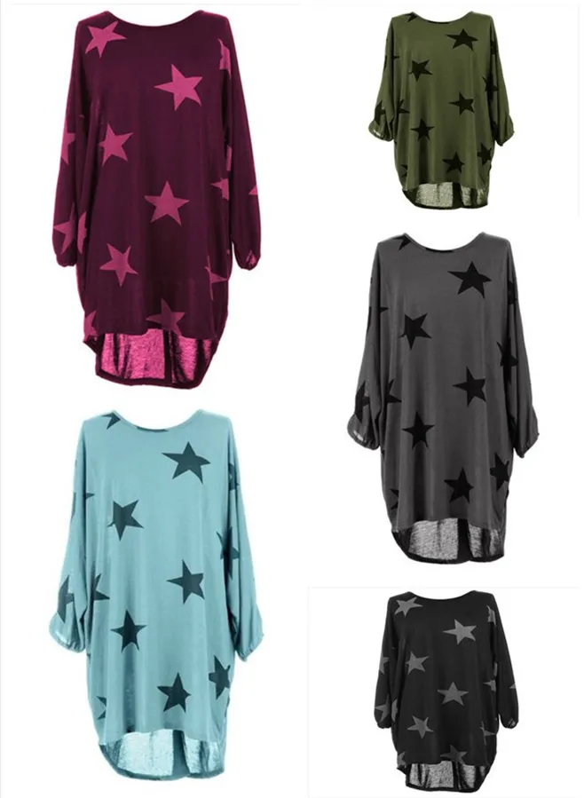

0345 Hot Selling Loose And Plus-sized Five-pointed Star Printed T-shirt Dress