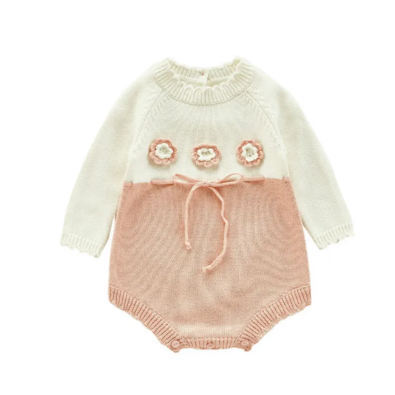 

Autumn and Winter Handmade Crocheted Knitted bodysuit Color Matching One-Piece Suit Long Sleeve Crawling Clothes bodysuit