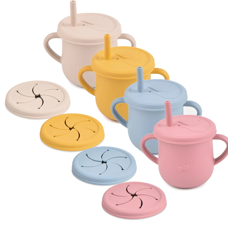 Drinking Cup Silicone Cups Feeding Cup 1Cup 2Lid Silicone Sippy Cups Snack Cup Baby Training Cup