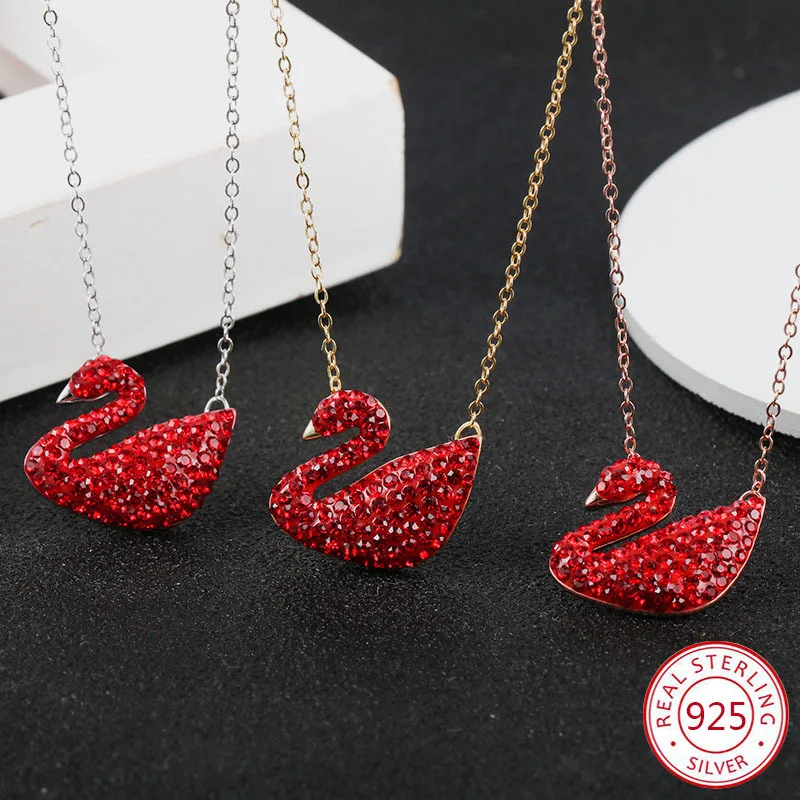 

925 Sterling Silver Pendant Necklace Personality Fashion Jewelry Lucky Female Simple Swan Tag Birthday Gift 2019 New Hot