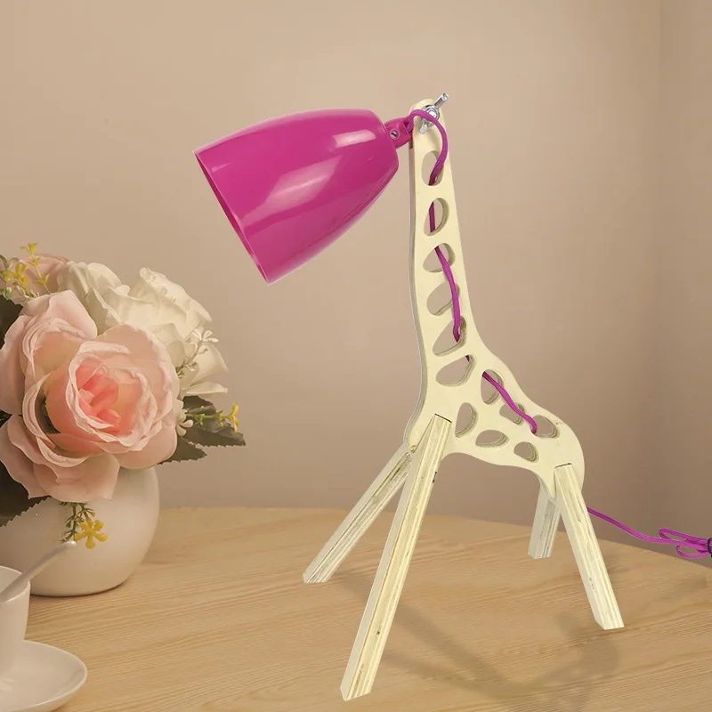 ZISIZ светодиодный настольный светильник из цельного дерева с рисунком жирафа, настольная лампа для чтения, для гостиной, детской комнаты, украшение дома - Цвет корпуса: Pink