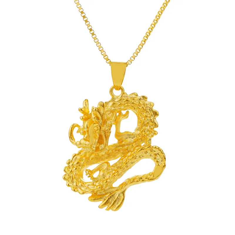 gold pendant OMHXFC Европейская мода женщины мужчины вечерние день рождения свадьба подарок Винтажная с драконом 24KT золотое ожерелье с подвеской Шарм PN337 - Цвет камня: gold pendant