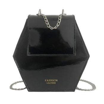 

Fashion Hexagonal Women Bag Chains Mini Handbags Leather Female Shoulder Messenger Bag Clutch Pocket