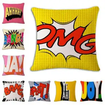 

Letter Art Cushion Cover BAM BANG BOOM OMG Modern Beige Cotton Linen Throw Pillow Case For Home Sofa Couch Seat Decoration