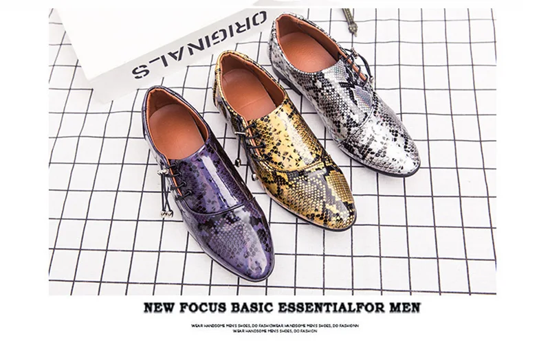 Merkmak/ новые осенние классические модельные туфли со змеиным узором модная парадная обувь на шнуровке с острым носком Большие размеры 39-46