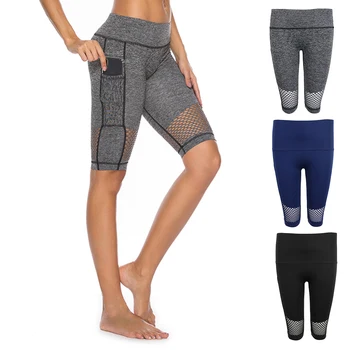 

Summer Women Girls Stretch Mesh Pocket Gym Running Skinny Yoga High-waisted Mid Shorts Half Pants