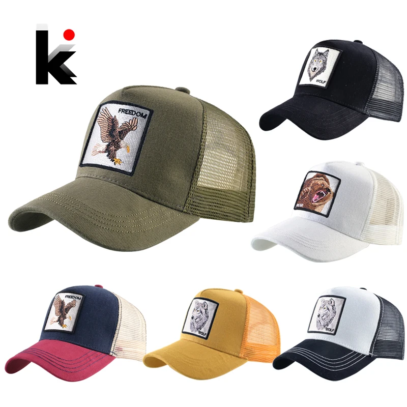 Baseball Caps Men Snapback Hip Hop Hats With Animals Patch Streetwear lovers' Trucker Caps Women Breathable Mesh Visor Bones 1